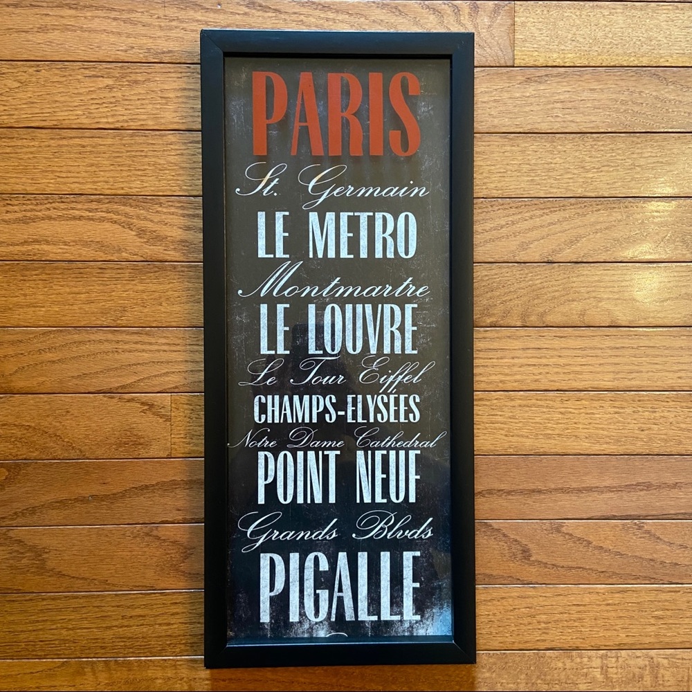 Paris Typography Wall Art Print - Black Frame with Red and White Text